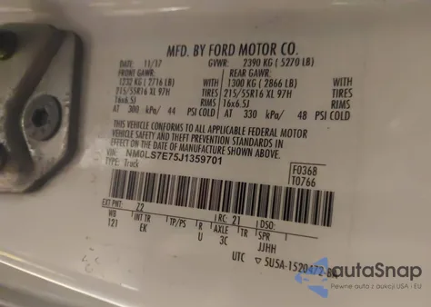 2018 Ford Transit Connect Xl из США, поврежденный, VIN NM0LS7E75J1359701